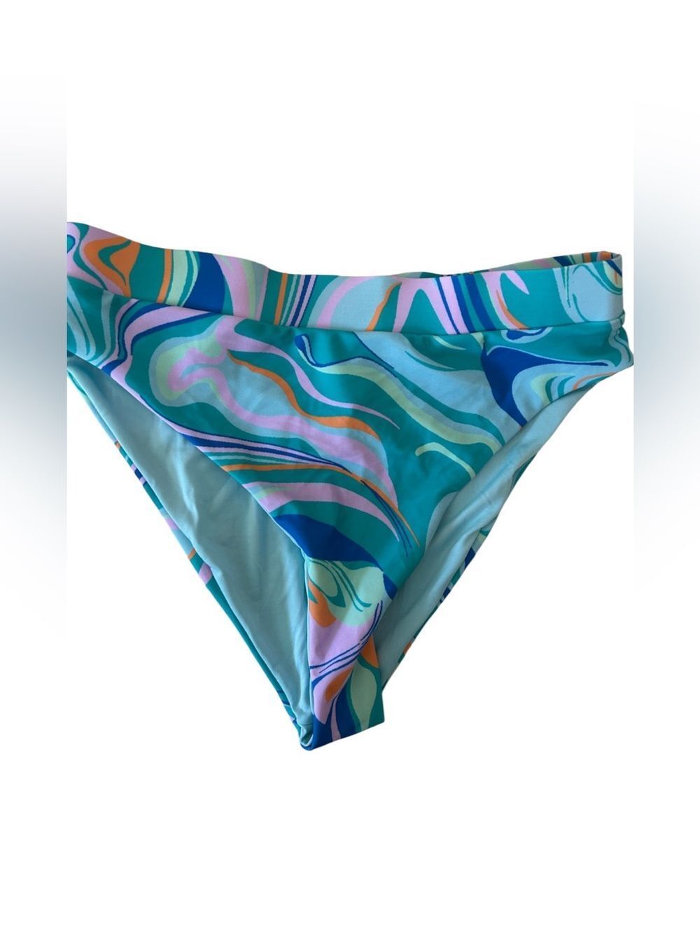 Beach Joy Women's Teal Swirl Bikini Bottom -swirl Print- large new with tags